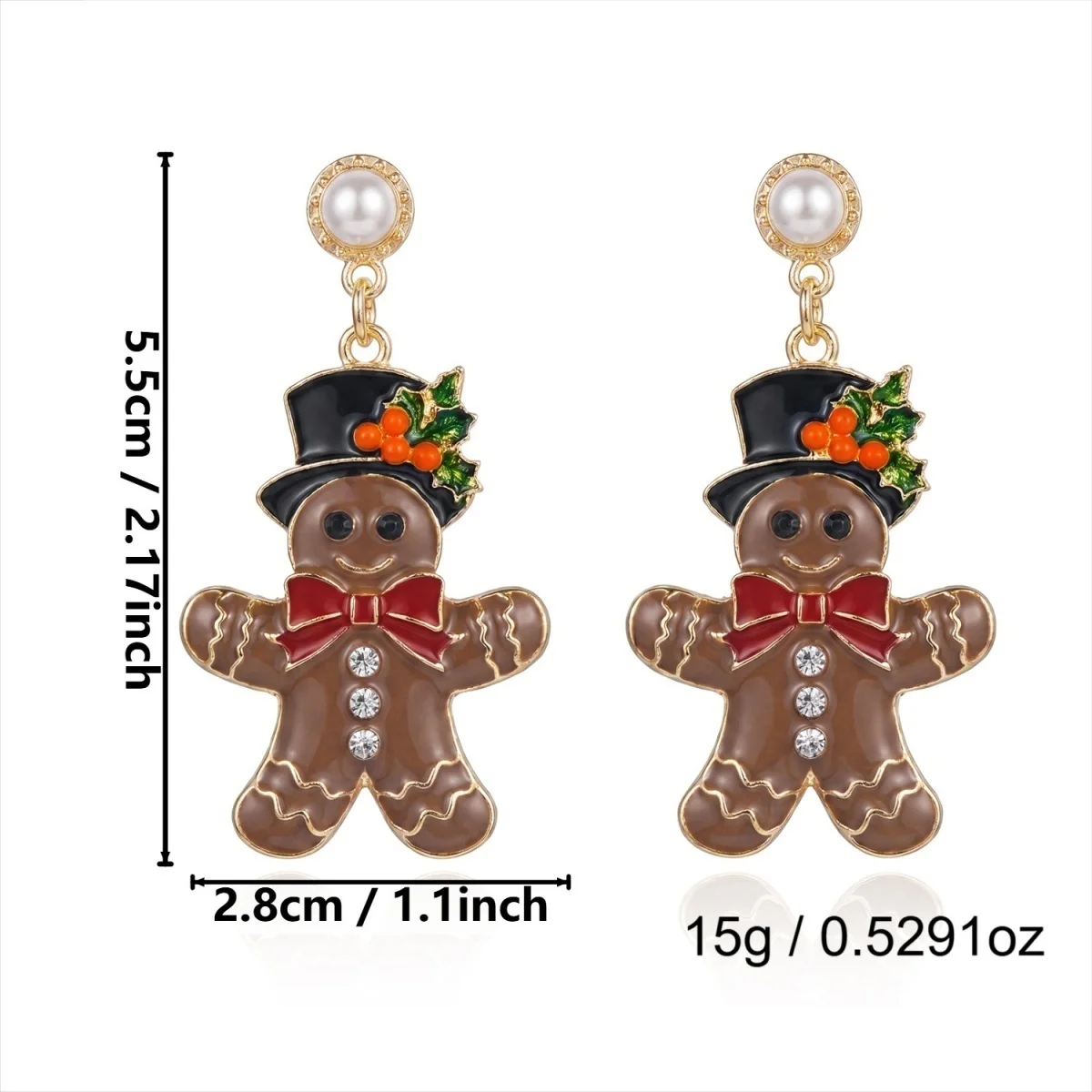Lustige Ohrstecker mit simulierten Perlen und Weihnachts-Lebkuchenmann-Motiv für Damen, kreative Acryl-Ohrringe mit winkenden Lebkuchen-Männchen, Schmuck – Detail 37