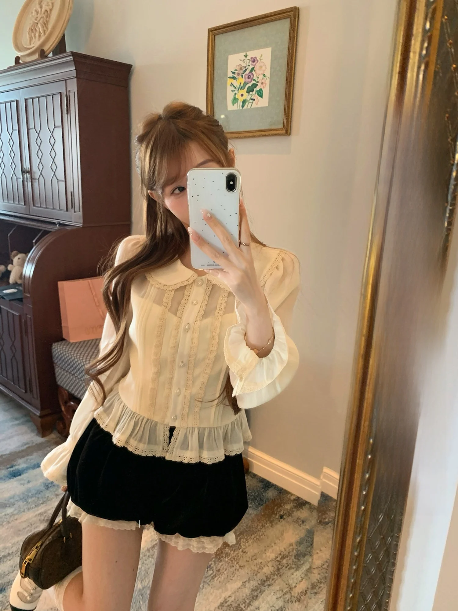 

Женская блузка Lukira с кружевной отделкой и воротником-стойкой, весна 2026, из тонкой ткани Lenzing Antung, дышащая, с длинным рукавом