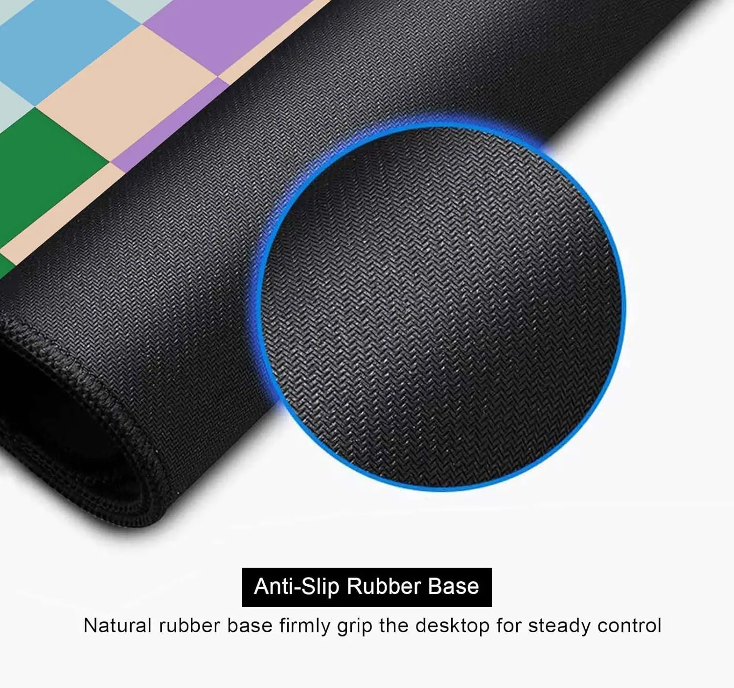 لوحة ماوس ملونة ذات مربعات كلاسيكية - حصيرة مكتب أرجوانية وردية وأزرق وأخضر مع حواف مخيطة وقاعدة مطاطية