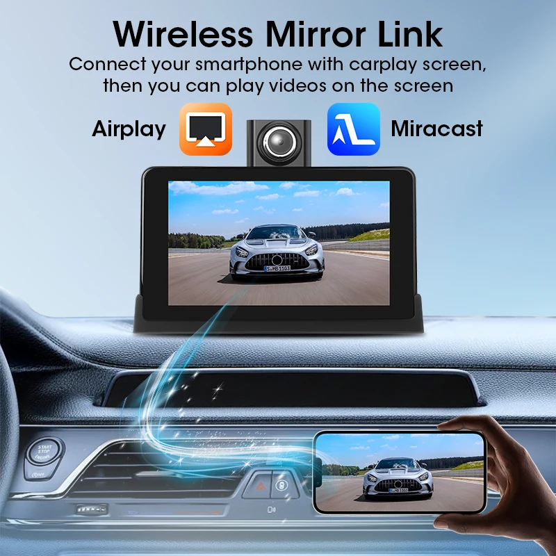 شاشة Carplay AI مقاس 7 بوصات كاميرا داش كام 2.5K مع كاميرا الرؤية الخلفية نظام تحديد المواقع والملاحة 5G WiFi اللاسلكية أندرويد السيارات المزدوجة بلوتوث راديو FM AUX