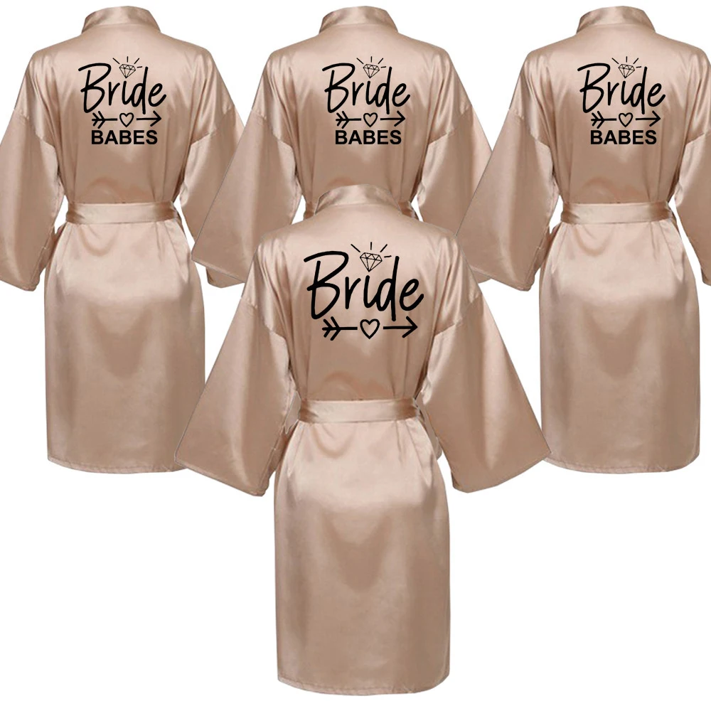 Wedding Party Team Bride Robe With Black Letters Kimono Satin Pajamas Bridesmaid Bathrobe SP037