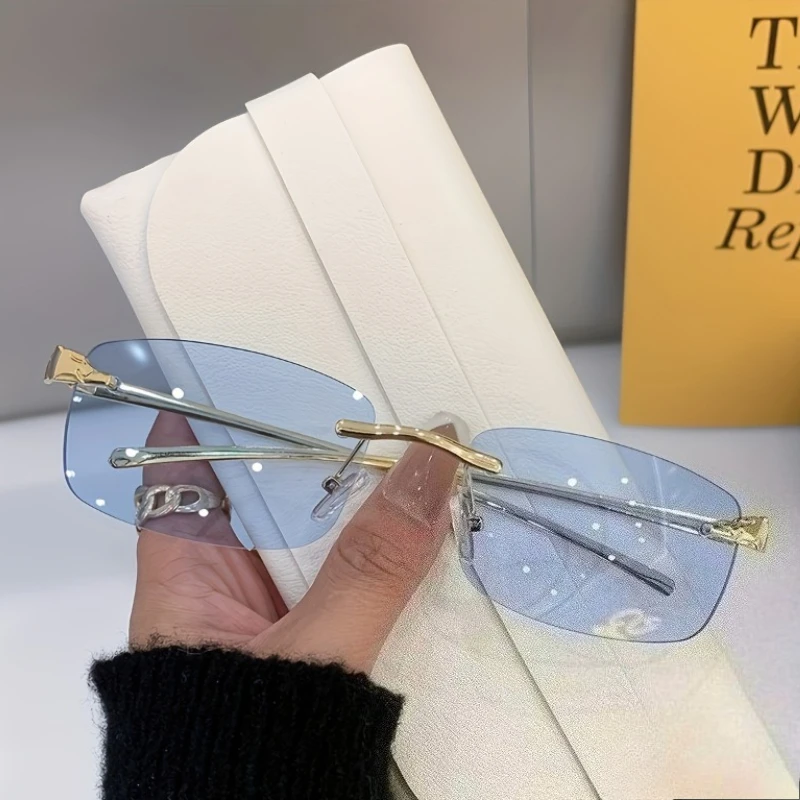 1 Stück Damen-Randlose Modebrille, Leichter Metallrahmen & PC-Gläser – Detail 3