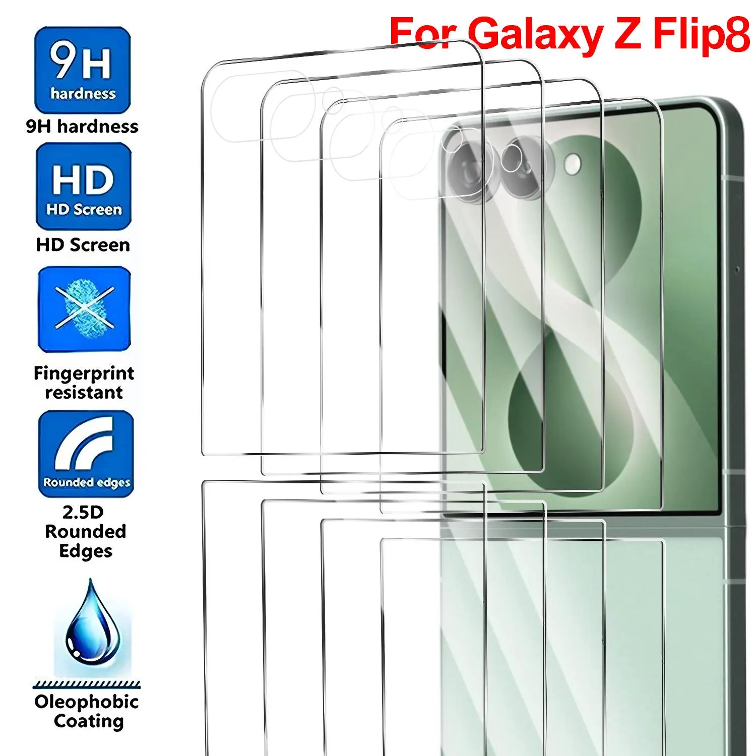 Für Samsung Galaxy Z Flip 8 ZFlip8 Displayschutzfolien für Vorder- und Rückseite, 9H Härtegrad, klare gehärtete Glasfolie für Galaxy Z Flip8