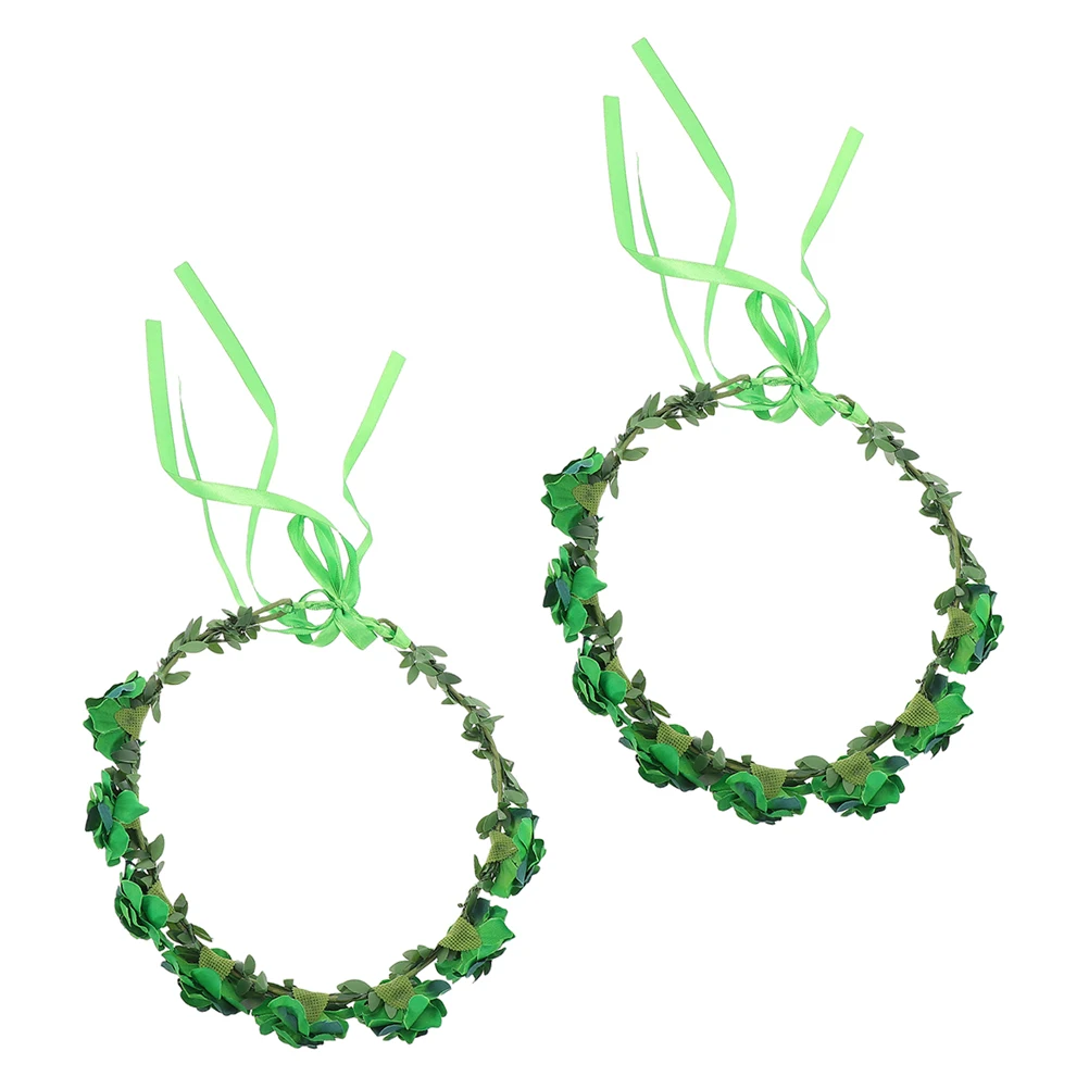 

2pcs Artificial Floral Garland Headband Green Flower Wreath Hairband For Women Boho Crown Irish Festival Party Photo Prop