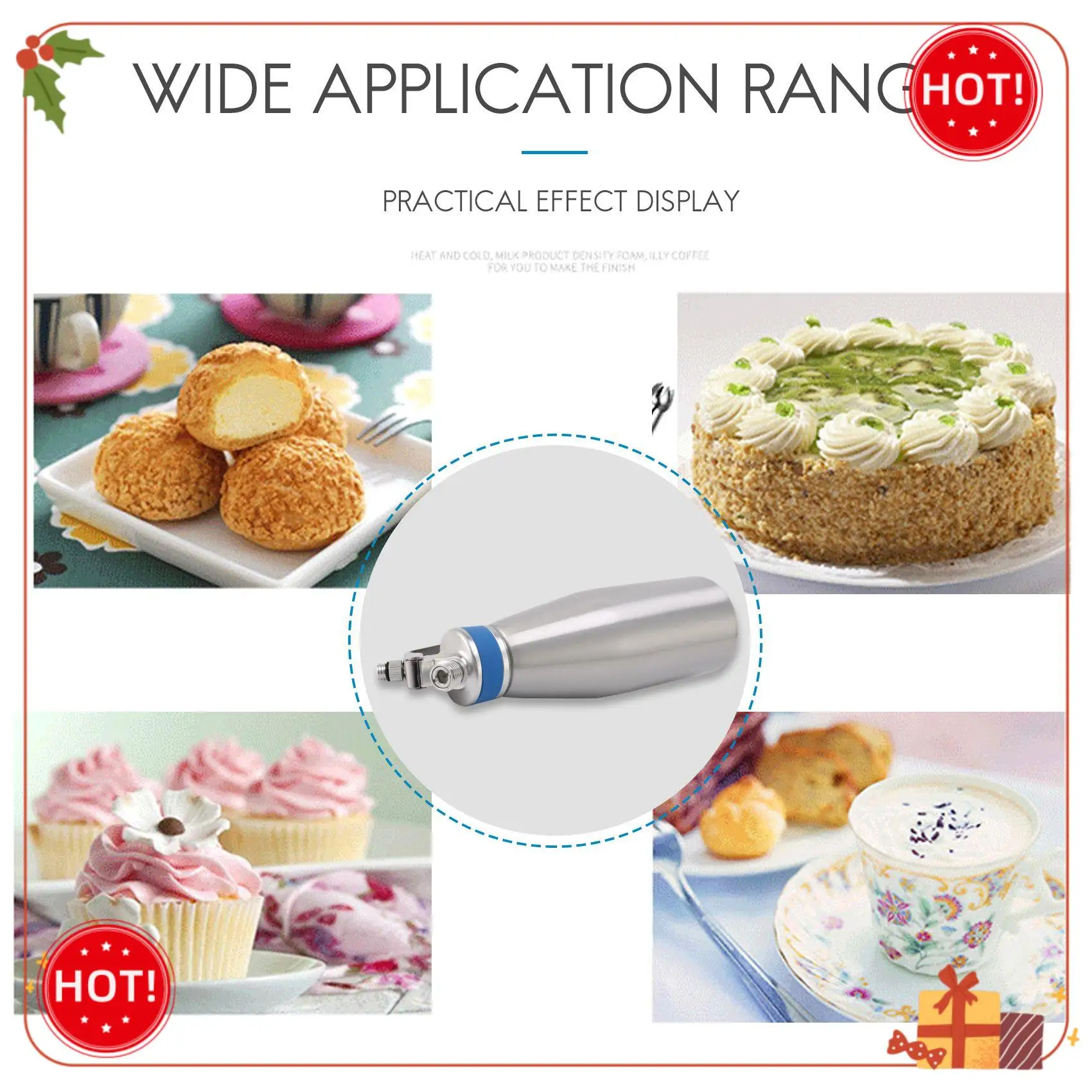 ABLE-Whipped Cream Dispenser Cream Foaming Agent 1000Ml Handheld Whipping Cream Maker With 3 Stainless Steel Tips