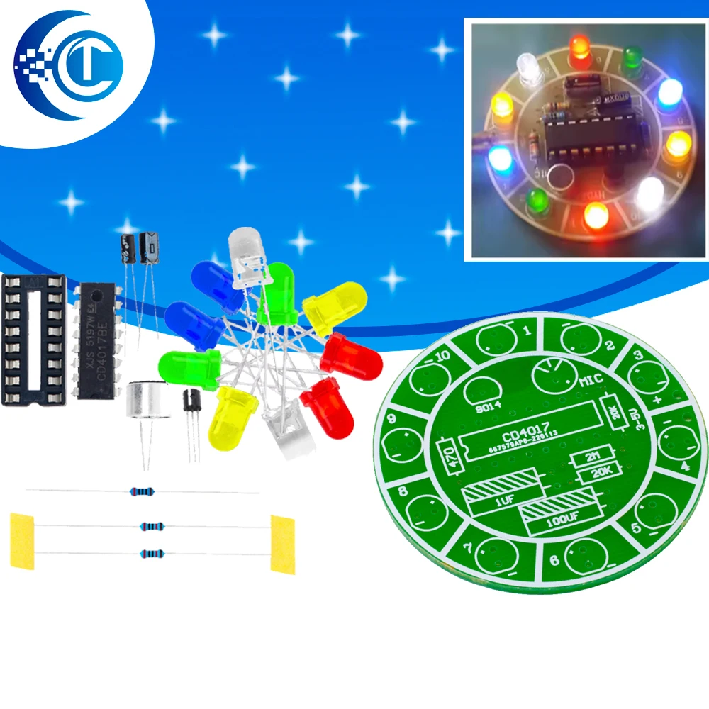 CD4017 Sound Control Rotating LED Light DIY Soldering Kit Student Electronic Experiment Board