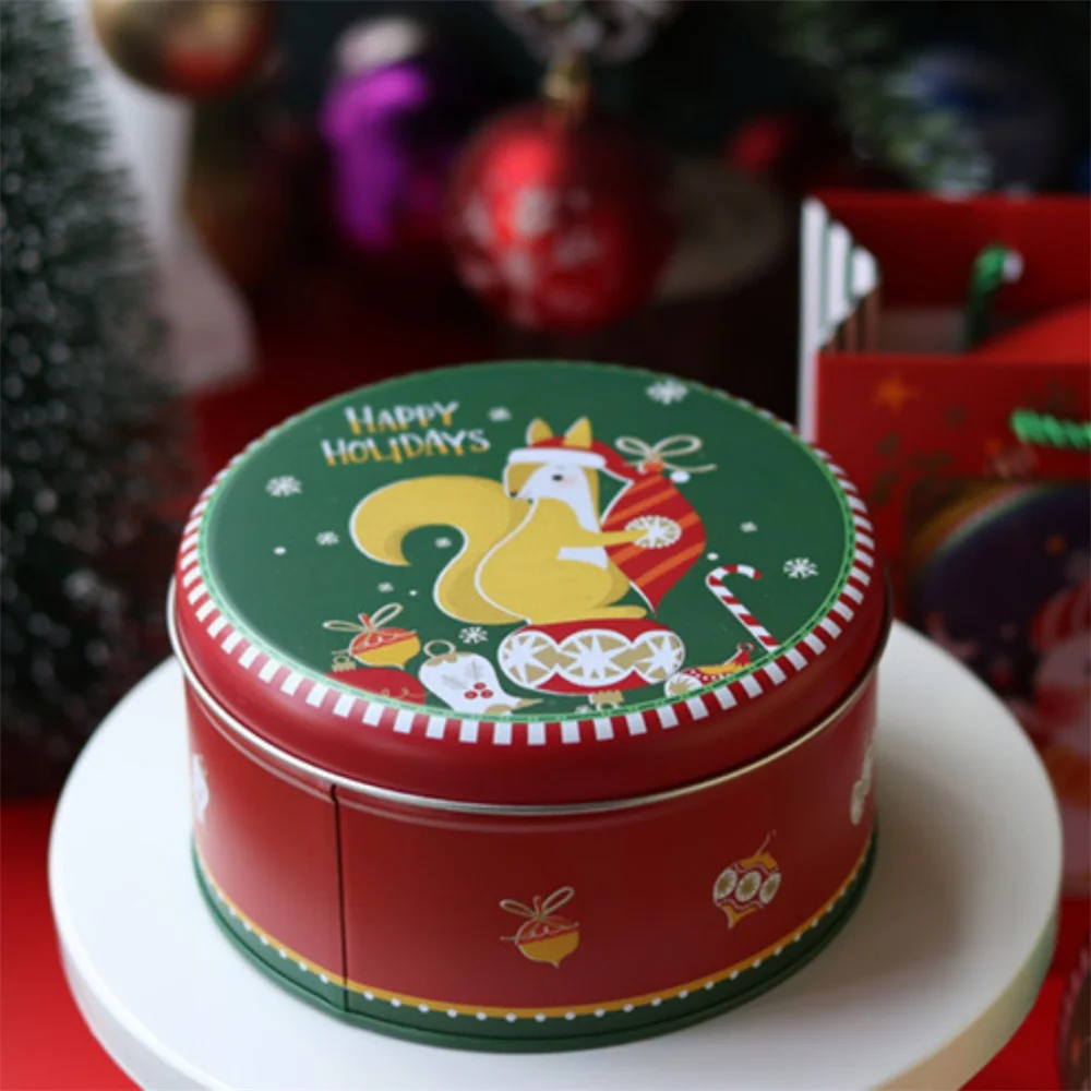 Christmas Round Tinplate Candy Box Tinplate Jars Empty Cookie Tin Storage Boxes Home Gifts Jewelry Case Christmas Gift