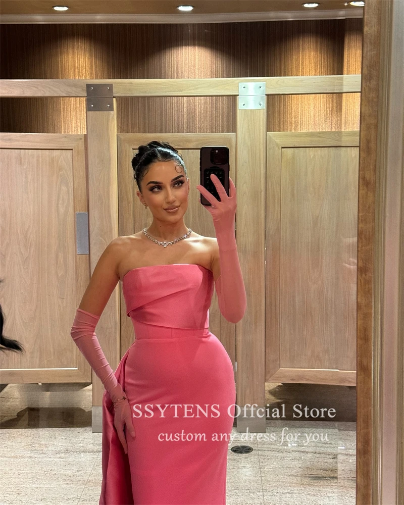 SSYTENS Pink Evening Dresses Weddings Customized Strapless Satin Special Occasion Gowns Elegant Wedding Guest Dress For Women