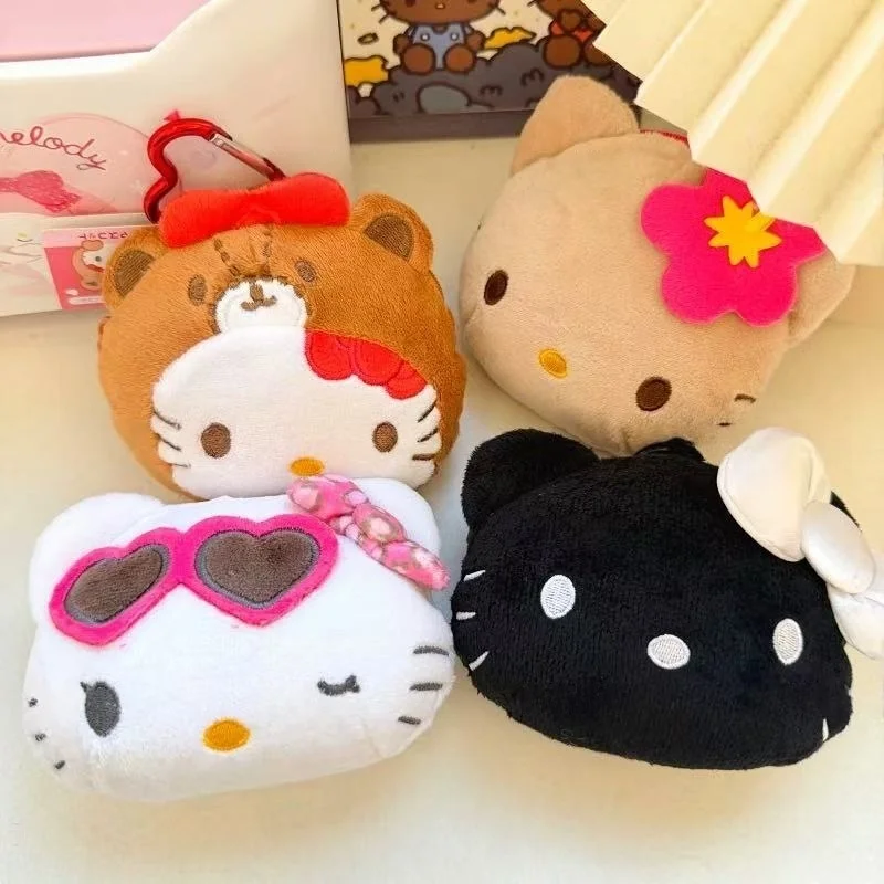 Sanrio gafas de sol en forma de corazón monedero de felpa de gatito todo negro llavero de felpa de gatito esponjoso bolsa de almacenamiento de cosméticos bolsa en forma de oreja