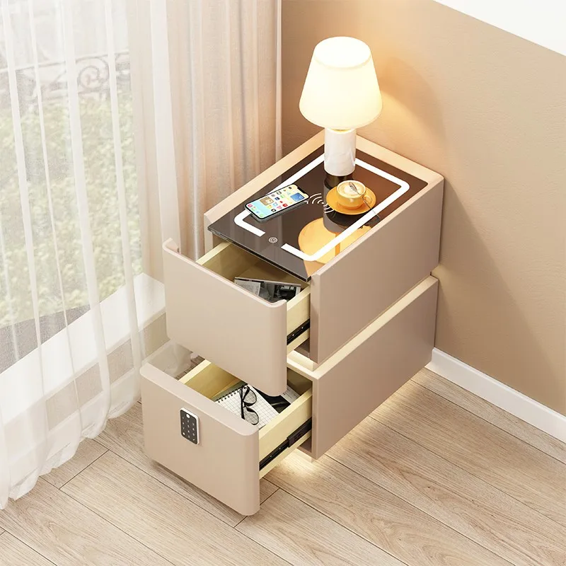 

Плавающая узкая тумбочка с беспроводной зарядкой, умная прикроватная тумбочка, современный шкаф с ящиком из цельного дерева, минималистичный прикроватный шкаф для хранения