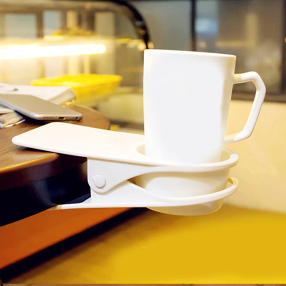 

2Pcs Abs Material Desk Cup Holder Clip Table Bottle Stand Water Coffee Mug Organizer For Home Office Black And White Each One