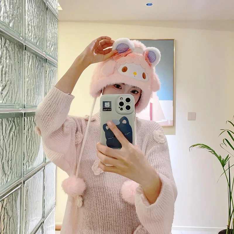 หมวกไหมพรมลายคิตตี้น่ารักจากซานริโอ้ สำหรับเด็ก ป้องกันหูจากความหนาว เหมาะสำหรับนักเรียน ขี่จักรยาน กันความหนาวเย็น หมวกไหมพรมหนานุ่ม