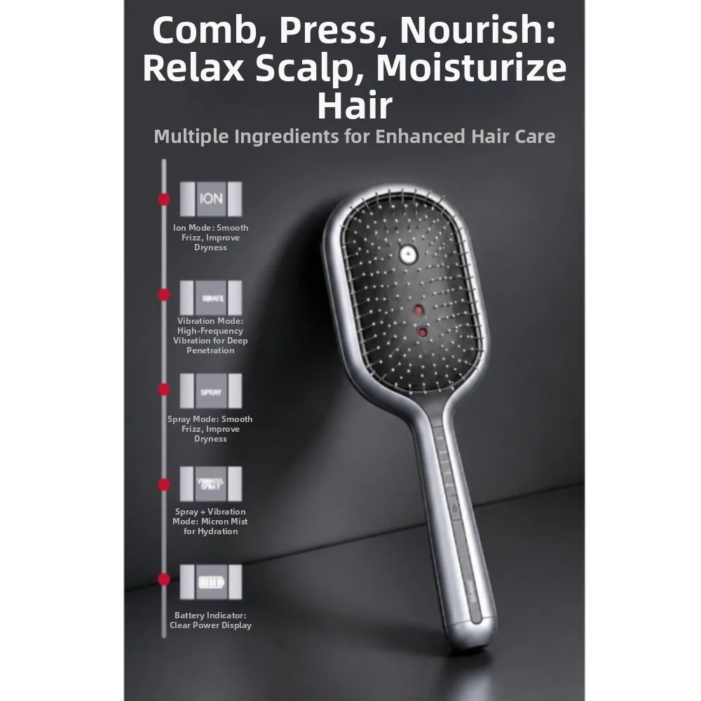 Multi-Function Red Light Spray Massage Comb Hair Care Anti-Frizz Electric Spray Hair Brush Scalp Nourish EMS