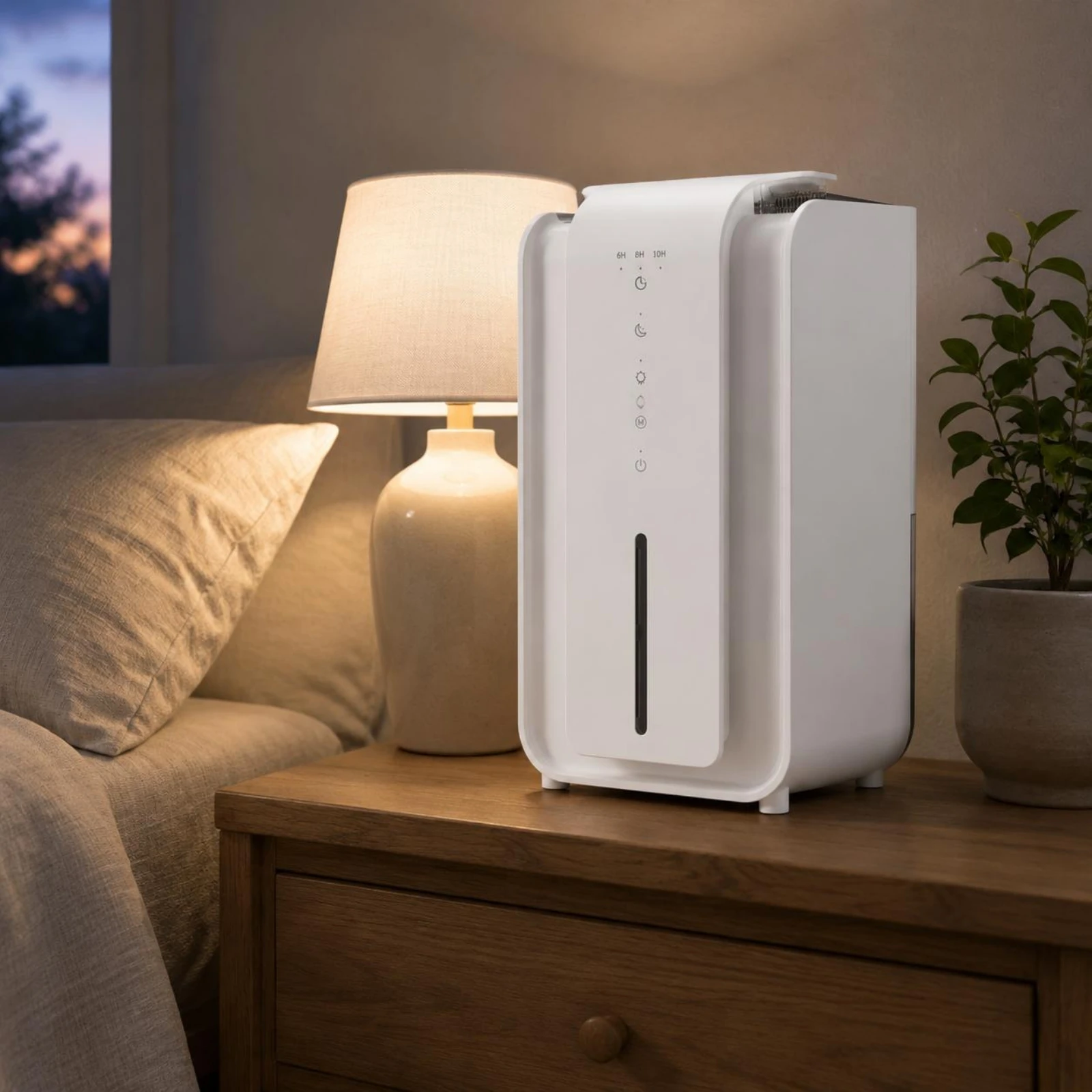 Electric Dehumidifier White Compact Dehumidifier Moisture Remover Modern Finish Indoor Appliance Touch Controls