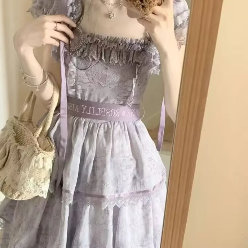 Jupe princesse douce et moelleuse de Style français, robe d'été florale, nouveau Design, taille cintrée, Slim, gâteau moelleux, robes Lolita