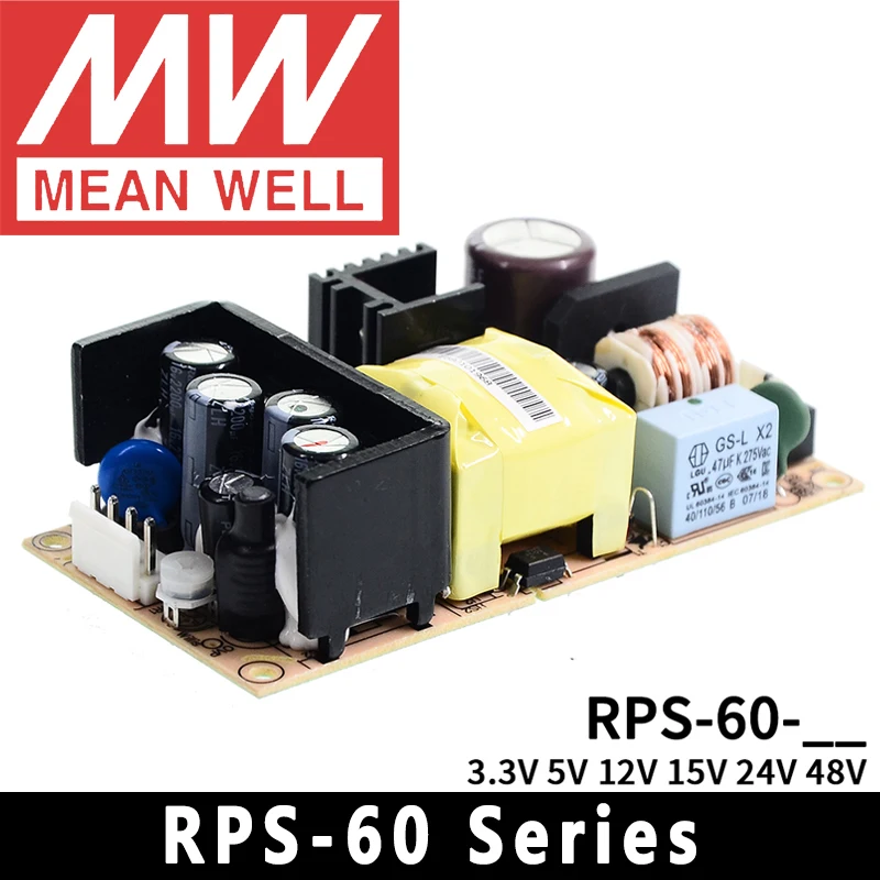 Mean Well RPS-60 Series 65W PCB type Medical Power Supply Meanwell RPS-60-3.3/5/12/15/24/48 Low leakage current/Compact size