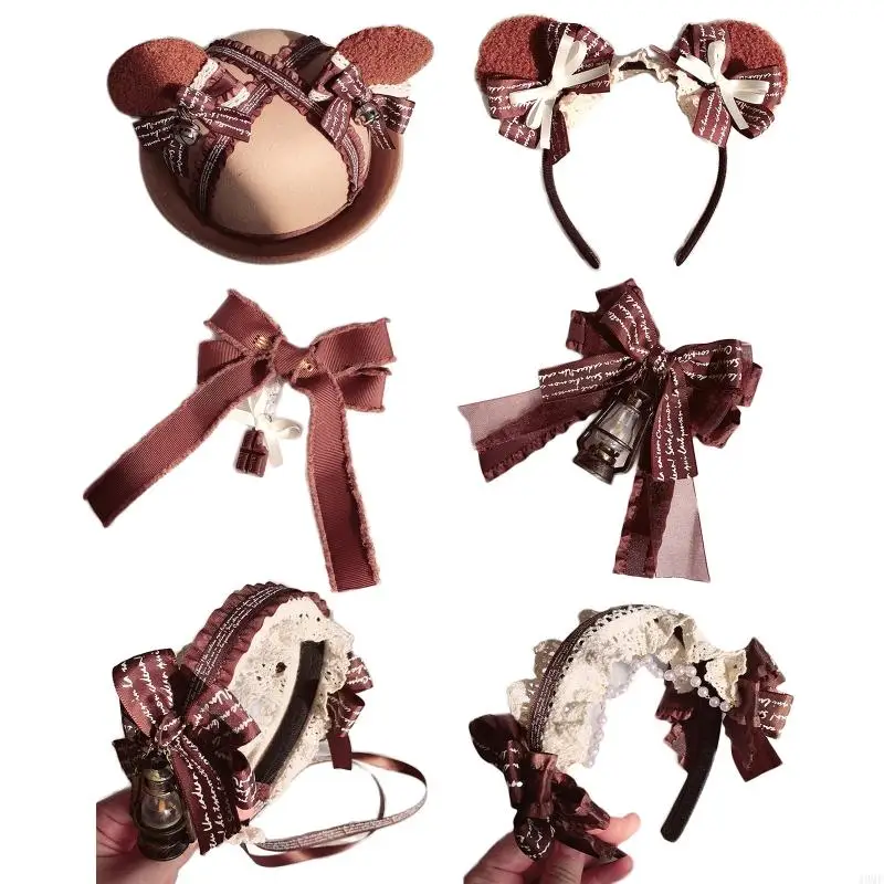 

49MF Sweet Bear Ear Hat Women Washing Face Hairband Delicate Headbands Durable Cartoon Hair Pins for Girls