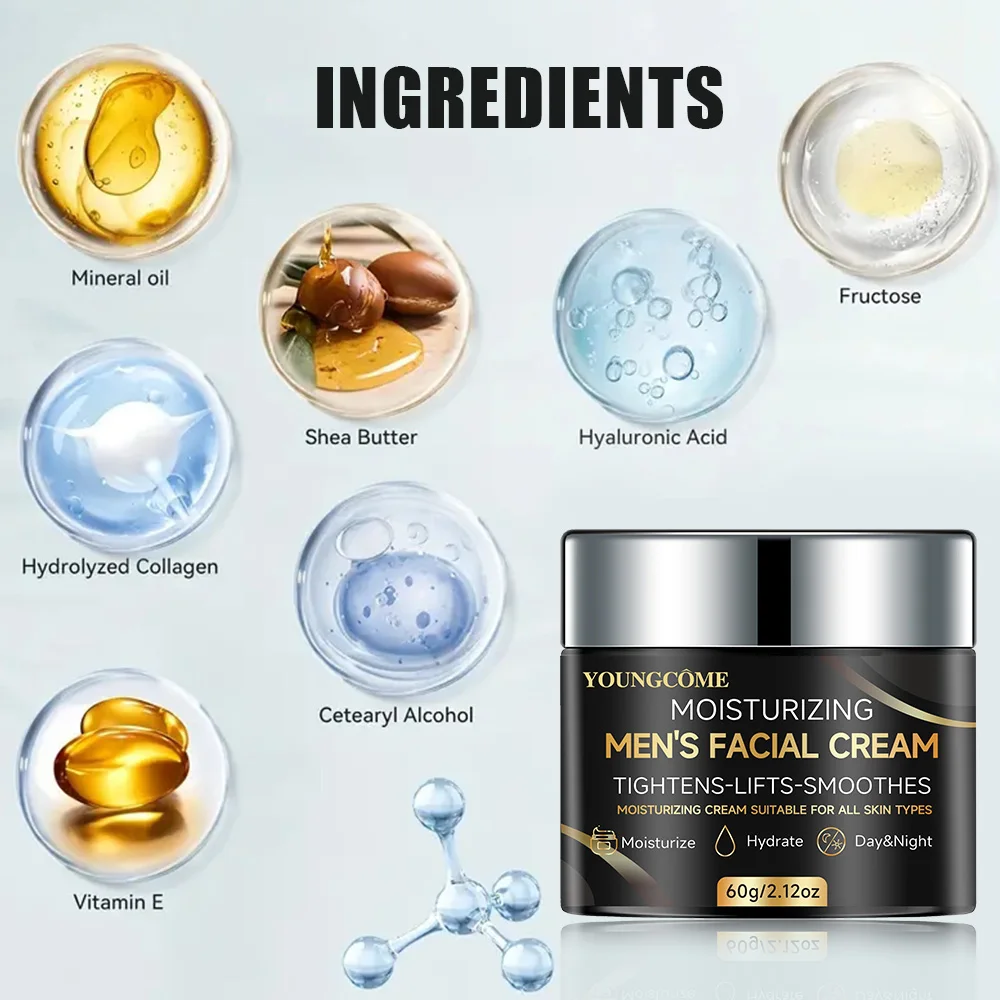 Men's Face Cream with Collagen, Retinol & Hyaluronic Acid - Daily Moisturizer for Softening Skin & Boosting Radiance, Non-Greasy