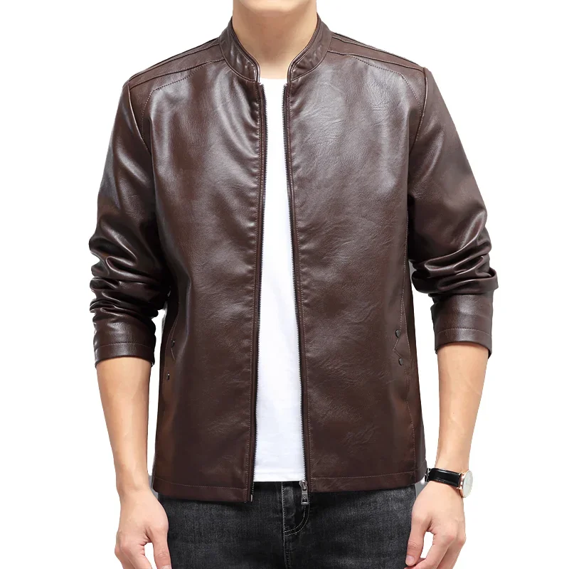 Men's Faux Leather Jacket Spring Autumn Fashion Trendy Solid Color Business Casual Style Biker Coat Daily Commuter Streetwear