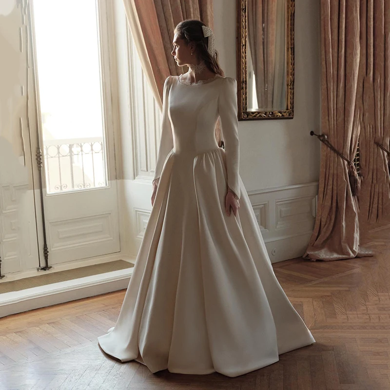 

Eightree Princess A-Line Wedding Dresses Simple Long Sleeve Backless Lace Bridal Dress Boho Wedding Ball Prom Gowns Customized