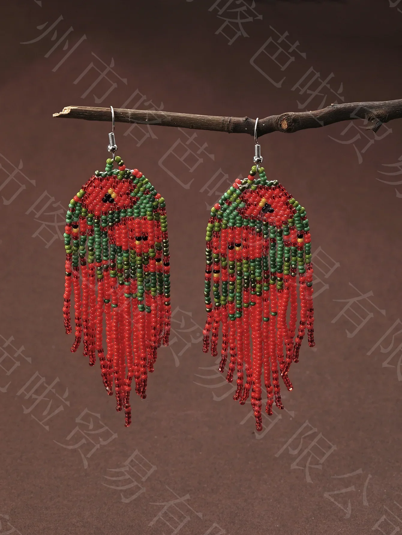 Rice Bead Earrings  Hand weaving  Beaded  safflower  green leaf  Simplicity  Retro Bohemia geometry alloy ma'am Tassel Earrings