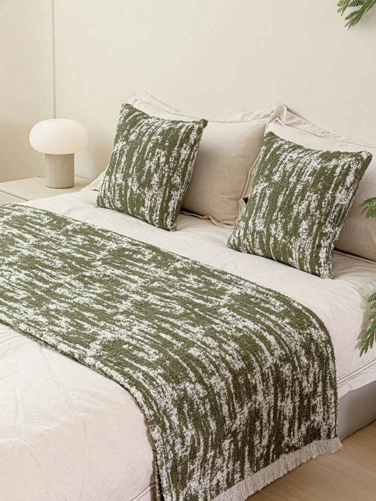 

Современный минималистичный серо-зеленый плед для отелей, демонстрационных комнат, мягкий декоративный элемент, покрывало на кровать, накидка на изножье кровати, плед для дивана