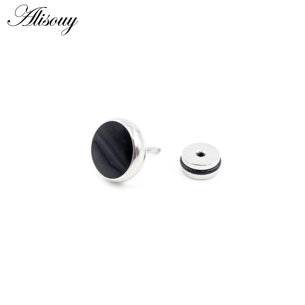 Alisouy 2PC Small Black Punk Stud Earrings For Women Men Boy New Fashion Geometry Stainless Steel Jewelry Accessories Earrings