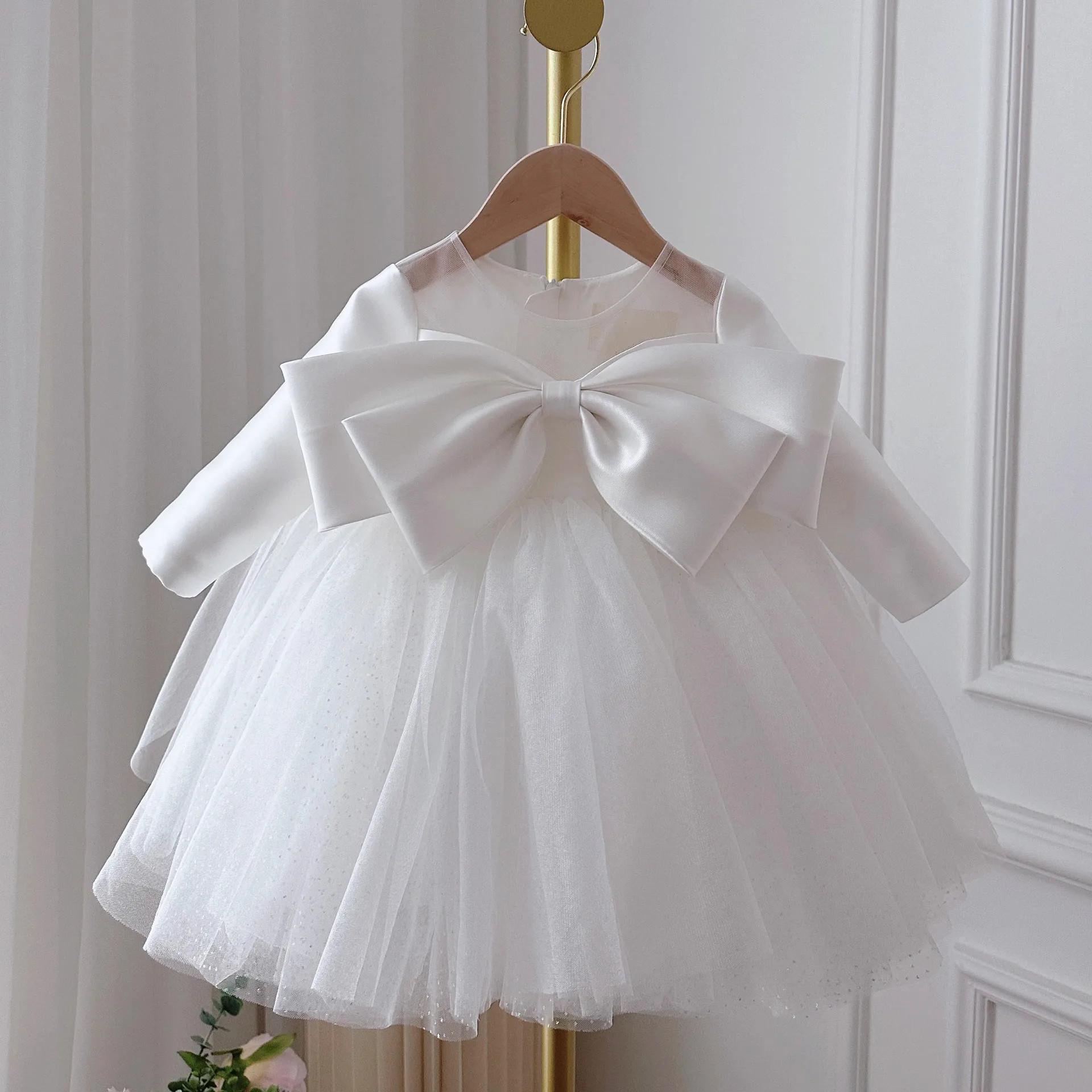 New Baby Girls Dresses 2024 New Girls Dresses For Children's Big bow Baby Princess Tutu Dress Birthday Party Children's Wear