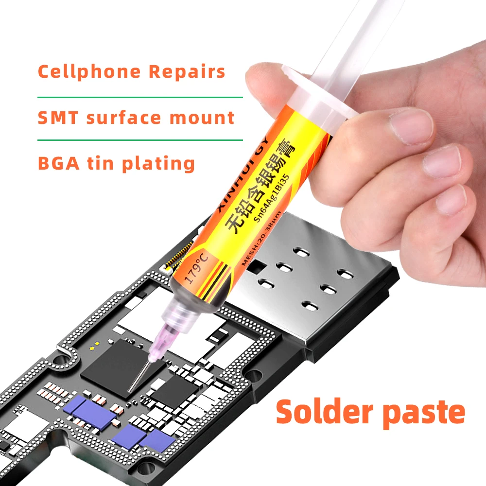 179°C Eutectic Sn64Ag1Bi35 Lead-Free Syringe Solder Paste | Mid-Temp Silver-Bismuth Alloy for Precision BGA/SMT
