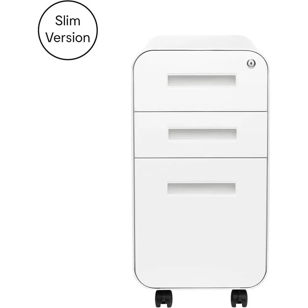 خزانة ملفات فولاذية متنقلة تحت المكتب، قابلة للقفل، حجم قانوني/حرف، أبيض، بعجلات #4