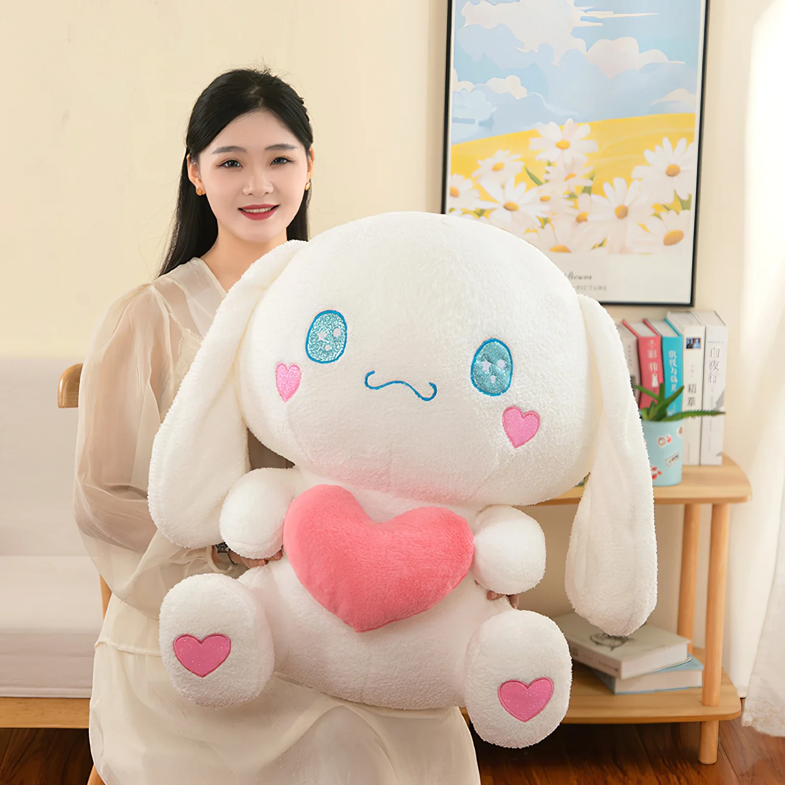 60cm New Sanrio Cute Cinnamoroll Dog Plush Doll Kawaii Love Big Ear Dog Plushies Toy Soft Stuffed Pillow Girls Birthday Gift