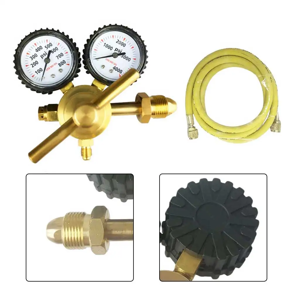 Herramienta reguladora de nitrógeno HVAC, manómetro de 14 pulgadas y 0800 PSI con manguera de 78 y 7 pulgadas y CGA580 para pruebas de sistema