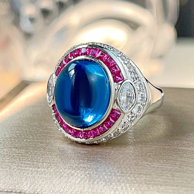 

Jewelry blue spinel plain red corundum vintage ring main stone 10*12