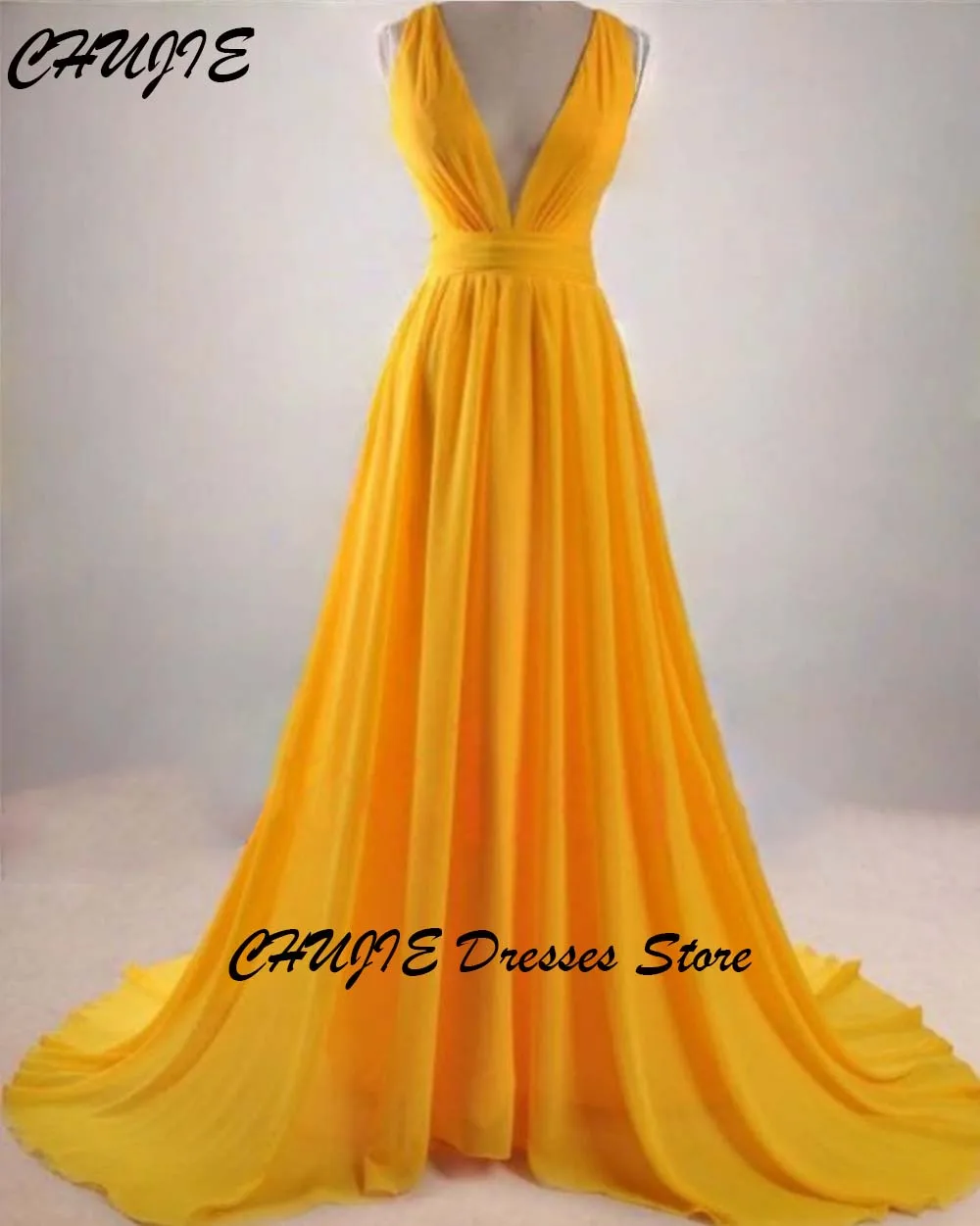 Robe de bal trapèze en mousseline de soie Orange, col en V, plissée, longueur au sol, robe de soirée formelle, personnalisée, 2025