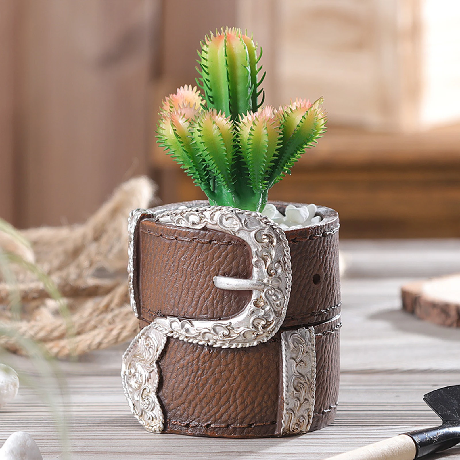 Container Plant Pots With Hole Tray Green Plants Cylindrical Shape Planting Resin Home Mini Cowboy Hat Succulent Planter