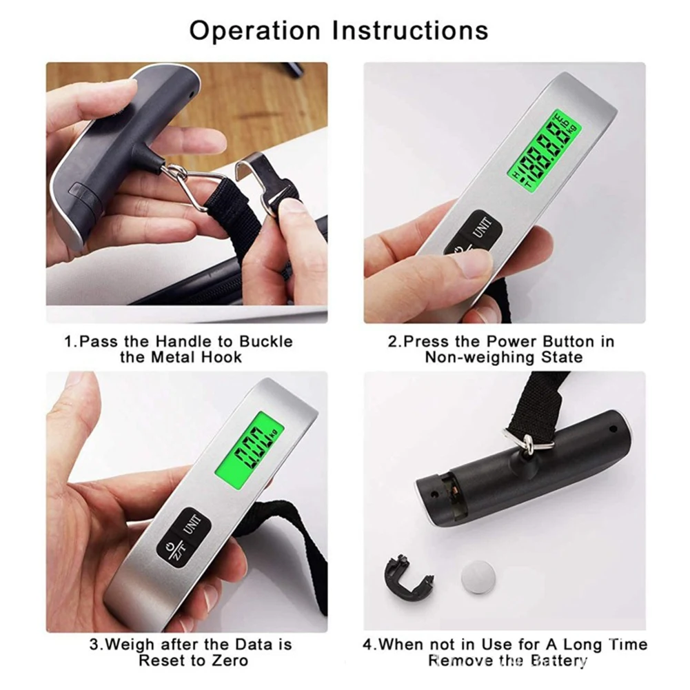 LCD Digital Hanging Scale Luggage Suitcase Baggage Weight Scales with Belt for Electronic Weight Tool 50Kg/110Lb, Silver