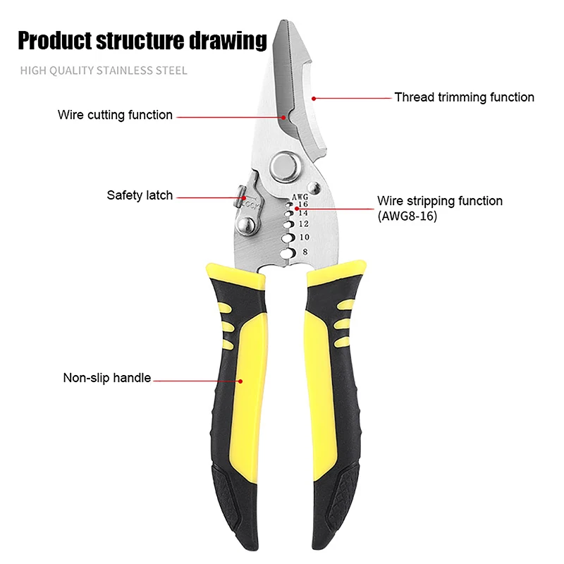 Cortadores de fio alicate de friso multi função alicate de descascamento eletricista tesoura ferramentas manuais eletricista ferramentas portáteis