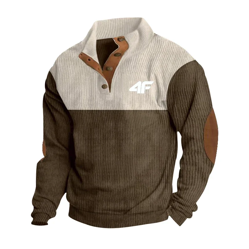 4F الرجال عارضة طويلة الأكمام البلوز الوقوف طوق زر البلوز في الهواء الطلق الشارع الشهير لخريف جديد #5