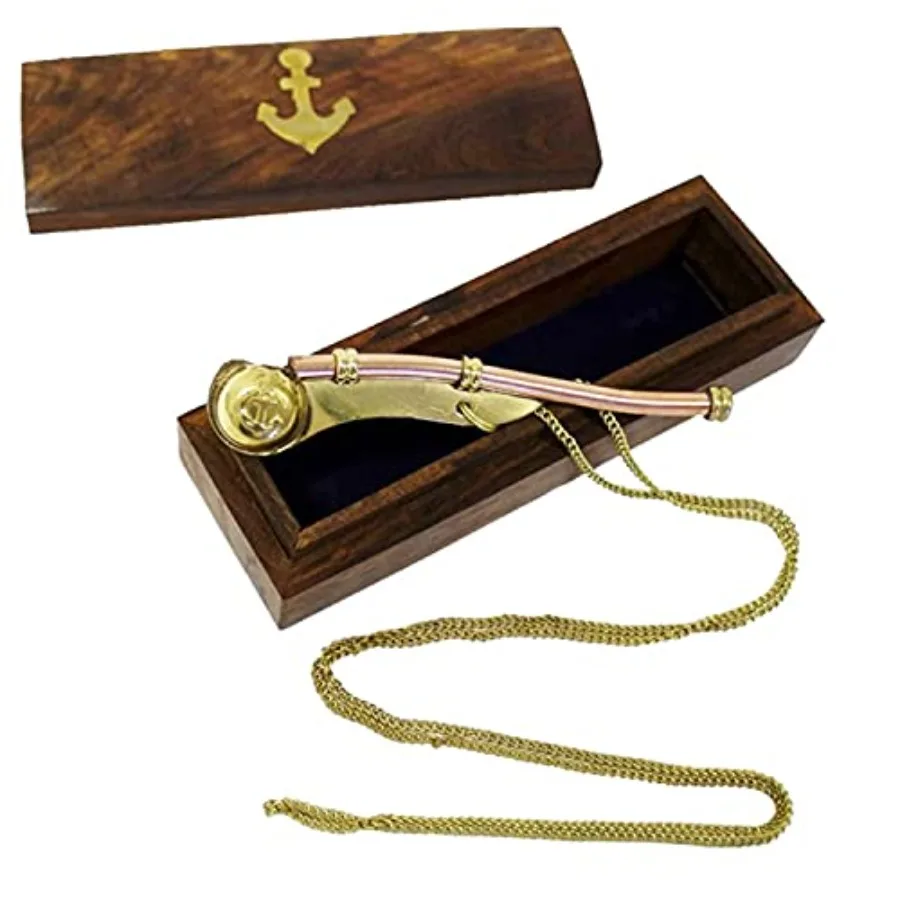 Utical Mariner Boatswains silbato cadena Bosun Pipe colección utical con caja de madera rústico Vintage decoración del hogar regalos