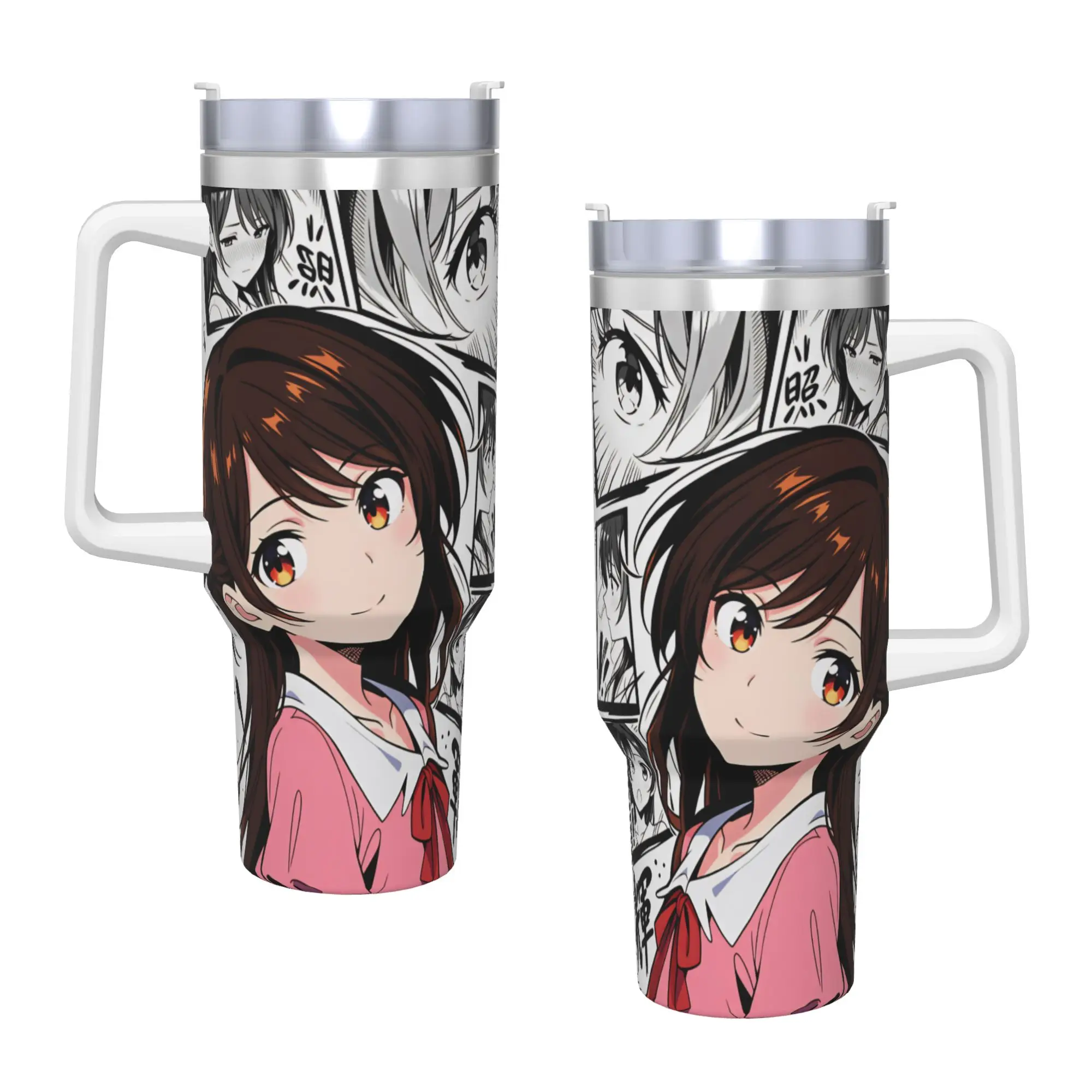 Mizuhara Chizuru Tumbler  Cold Drink Water Bottle Portable Stainless Steel Thermal Mug Custom DIY Driving Car Mugs