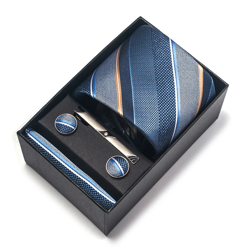 Brand Fashion 8 cm Tie Handkerchief Cufflink Clip Set Gift Box For Men Necktie Suit Accessories Gift Box Fit Formal Party12635-H