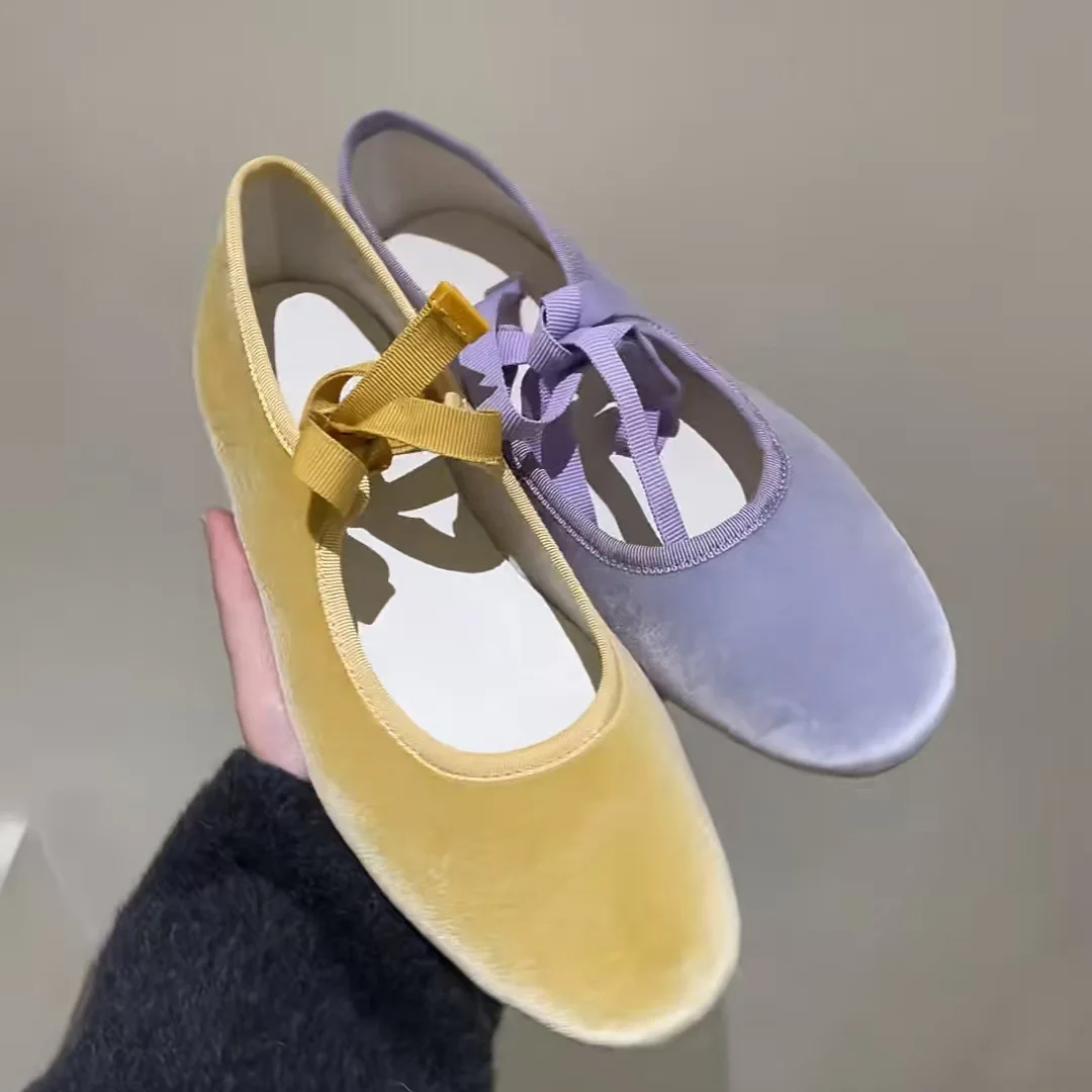 

Purple Yellow Suede Ballet Flats Butterfly Mary Jane Sexy Elegant Vintage Women's Shoes Spring 2025 New Traf