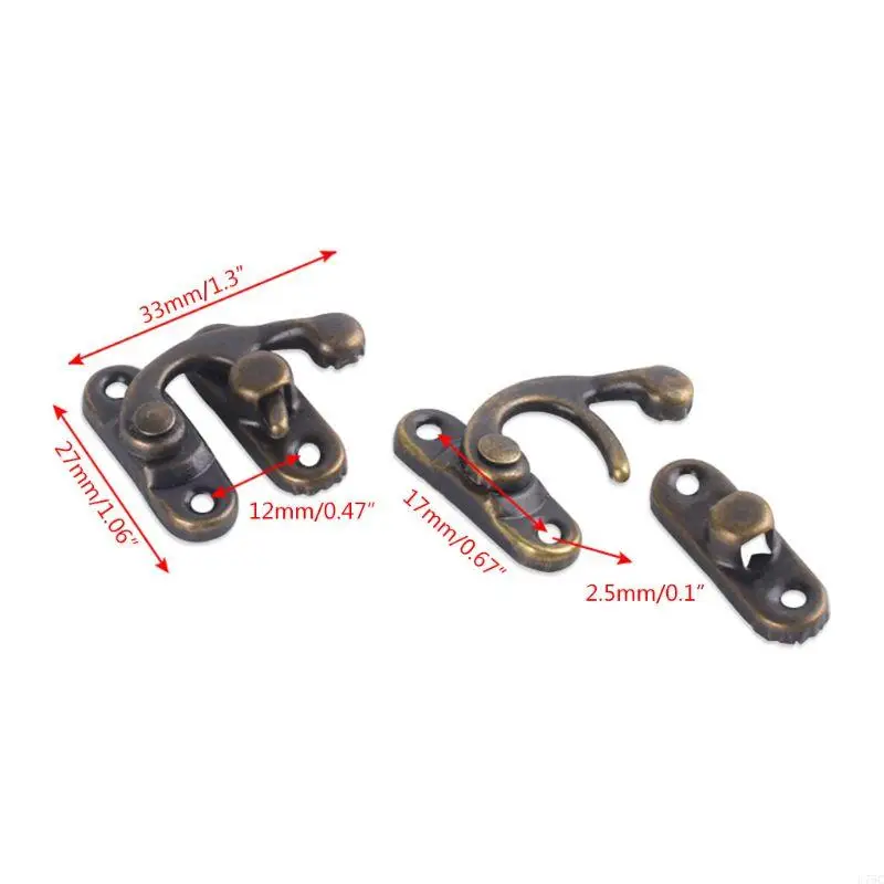 Braccio oscillante a destra U75C Gancio per chiusura per scatola legno 1,14 × 1,30 pollici Hasp tono bronzo antico per