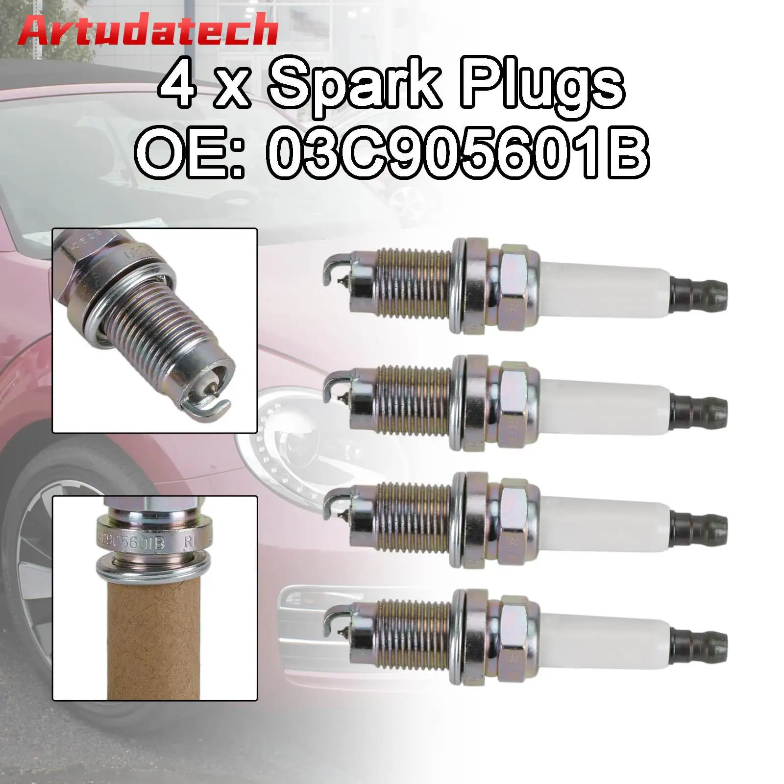 Artudatech 4x Spark Plugs 03C905601B 03F905600 101905626 for VW Golf Plus 5M 1.2 1.4