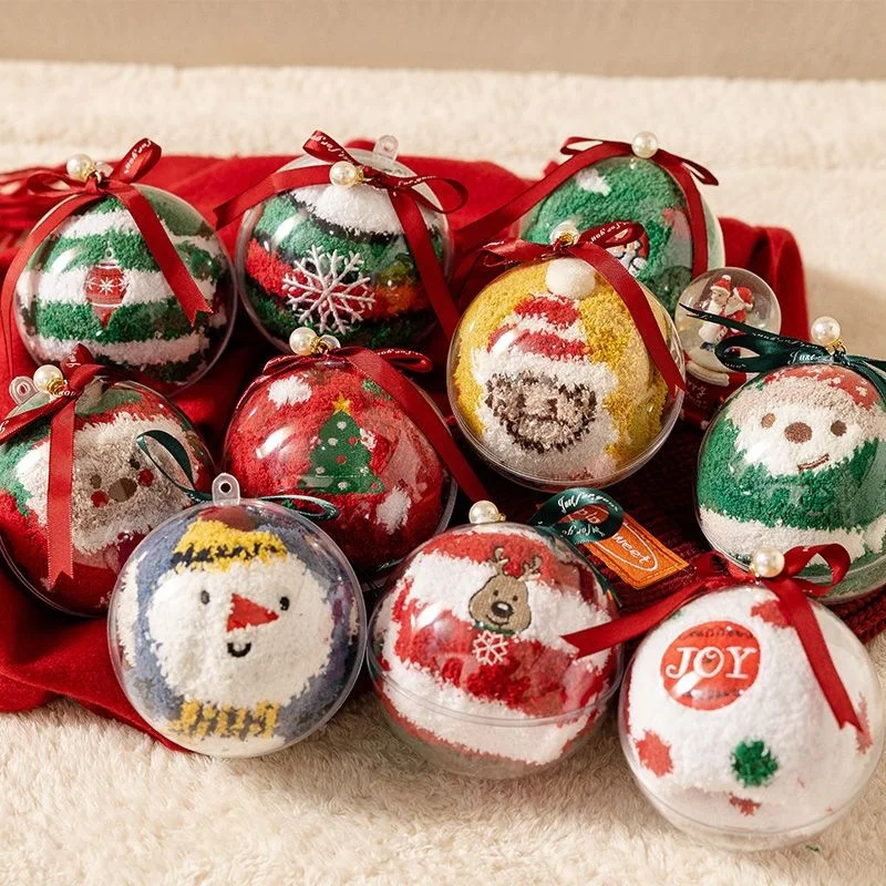 Świąteczne skarpety Świętego Mikołaja z polaru koralowego, grube, ciepłe, pluszowe, do noszenia w domu, do spania, zestaw w pudełku prezentowym, prezent świąteczny dla par.