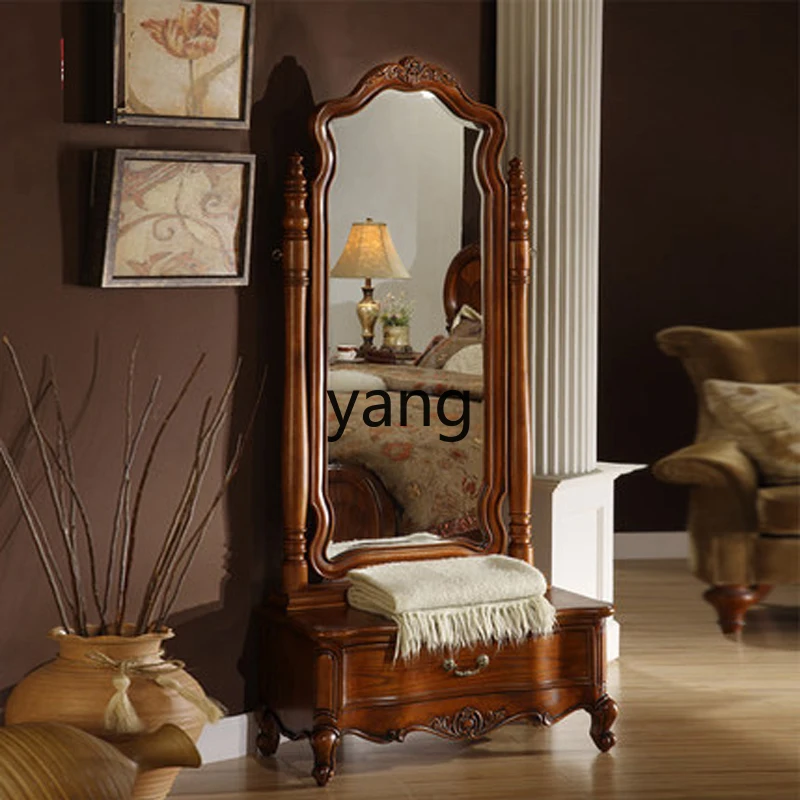 CX light luxury full-length mirror old solid wood fitting mirror villa bedroom floor mirror