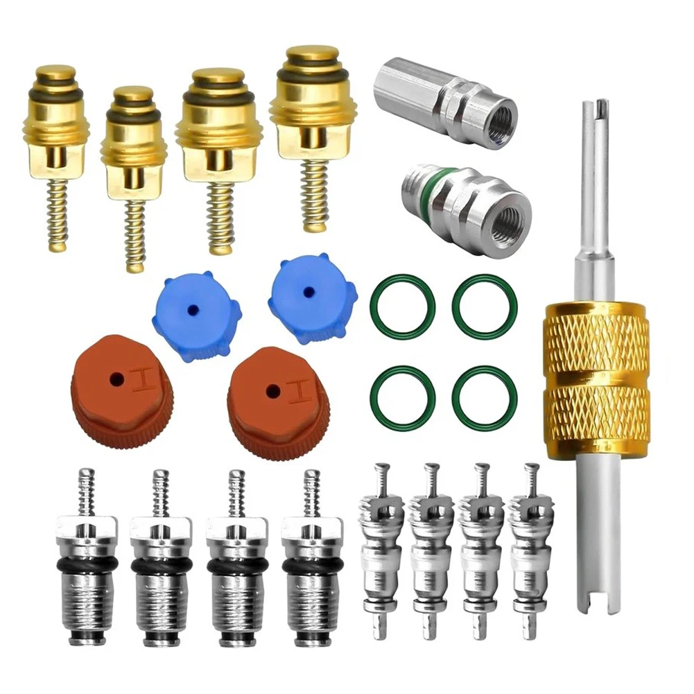 

23Pcs Car A/C Air Conditioning Refrigeration Valve Core Car Valve Core Cores Service Port Seal Cap Kit For R12 And R134a