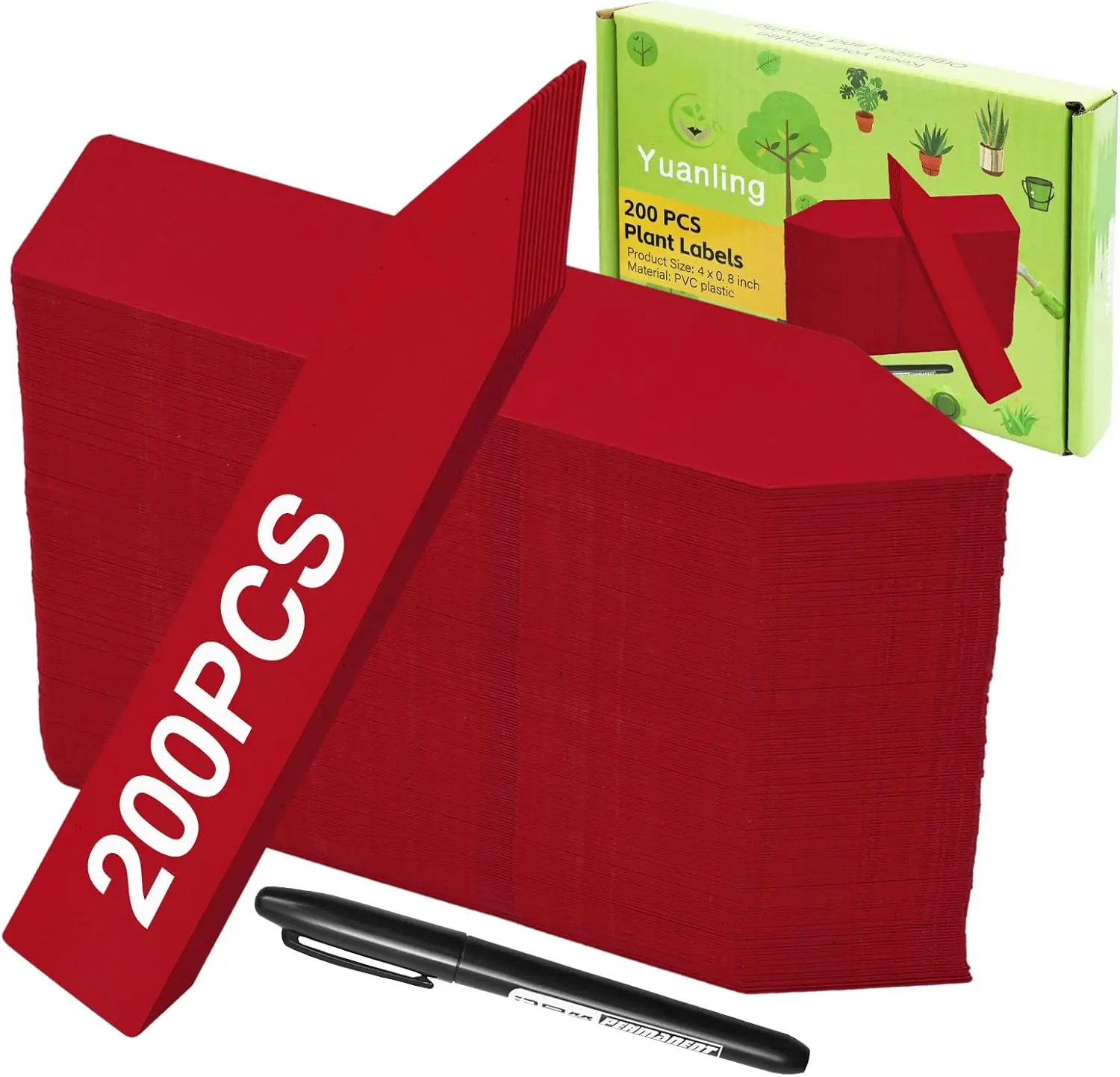 

200 шт. водонепроницаемых этикеток для садовых горшков, маркеры для рассады с перманентным маркером (красные)