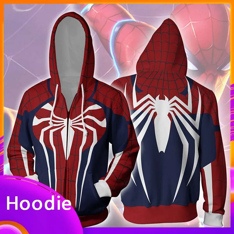

Толстовка с капюшоном «Человек-паук», свитшот на молнии с 3D принтом аниме, Уличная Повседневная Верхняя одежда в стиле хип-хоп для женщин и мужчин, подарок