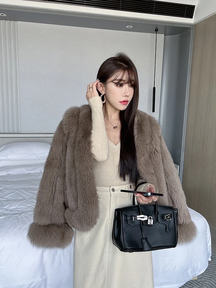 Real Fox Fur Coat for Women Winter High-end Thick Young Finnish Imported Short Knitted Casual Thick Warm Jackets Autumn/Winter